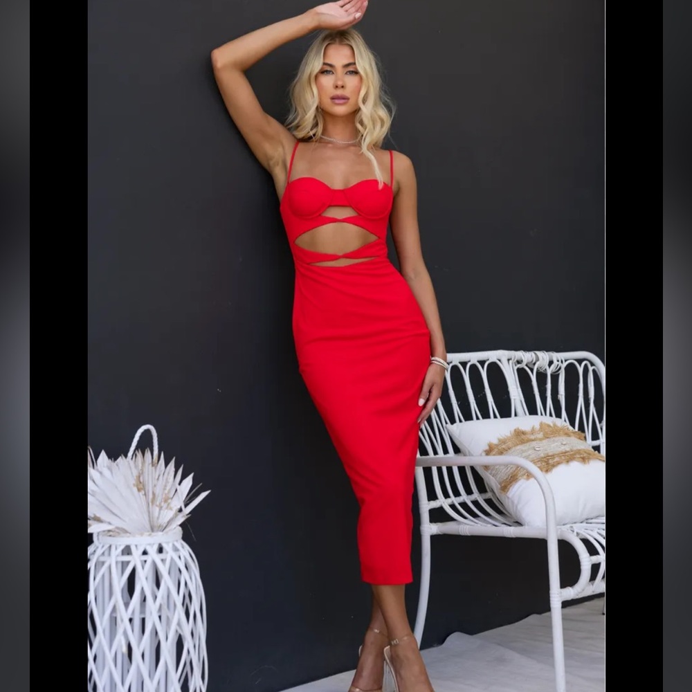 AMAROSO boutique red cutout midi dress xs 2